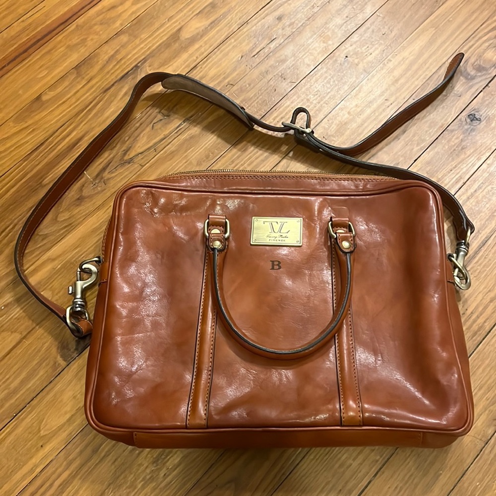 Tuscany Leather Firenze Cognac Laptop Briefcase Bag with Initial B